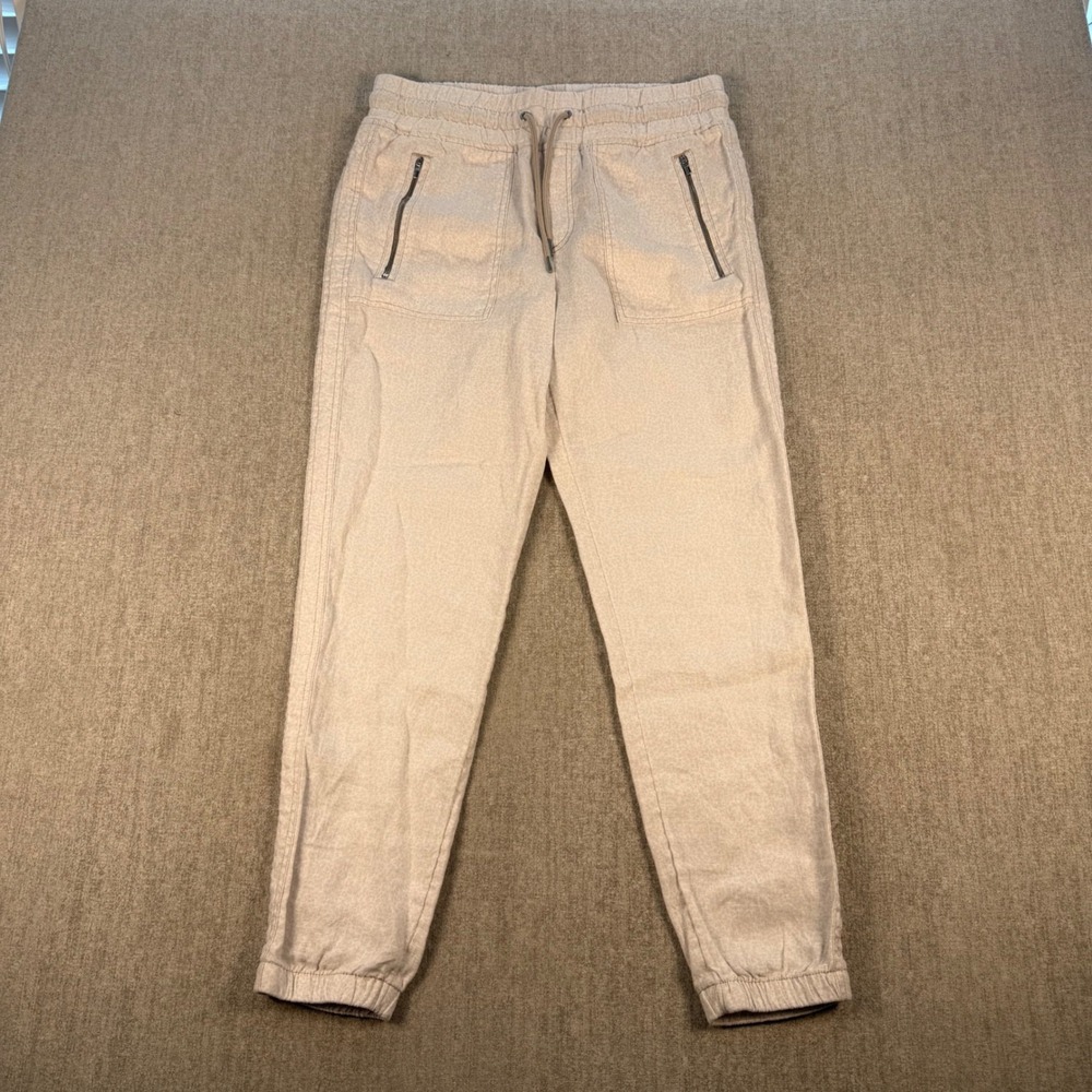 Athleta Jogger Pants Womens 4 Beige Animal Print Linen Blend Drawstring Zipper